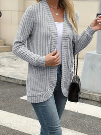 New fashion women's solid color casual pit stripe brushed cardigan jacket