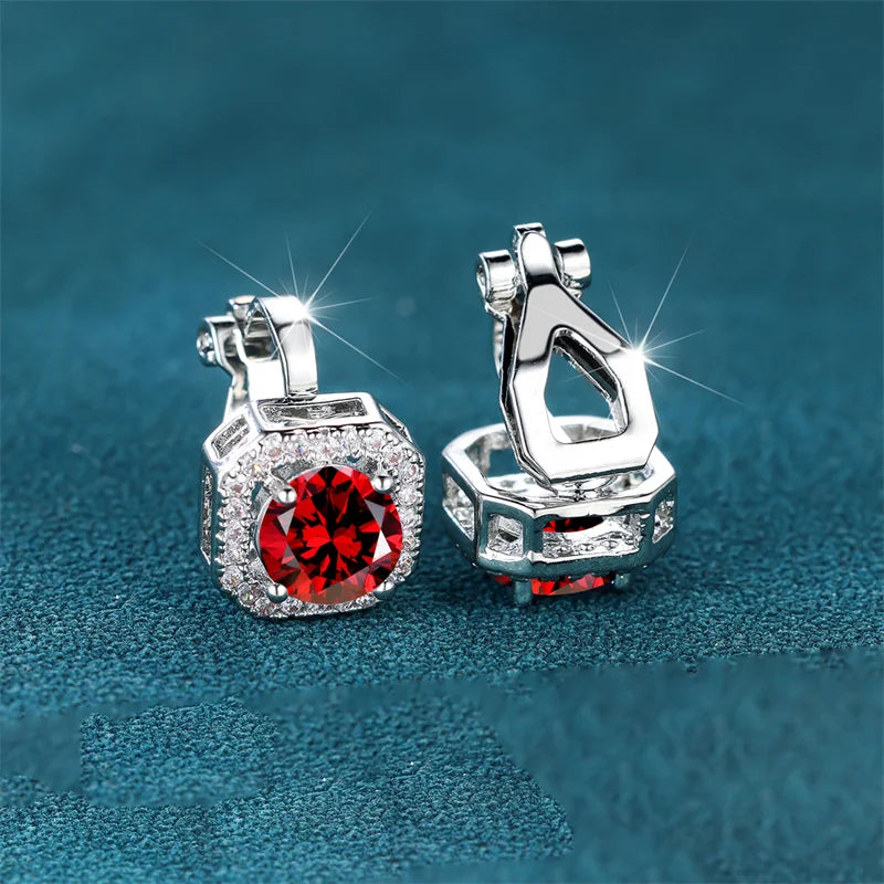 Female Cute Small Clip Earrings White Zircon Round Stone Earrings For Women Vintage Silver Color Crystal Jewelry Bridal Earrings