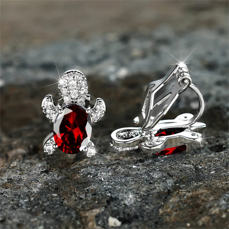 Female Cute Small Clip Earrings White Zircon Round Stone Earrings For Women Vintage Silver Color Crystal Jewelry Bridal Earrings