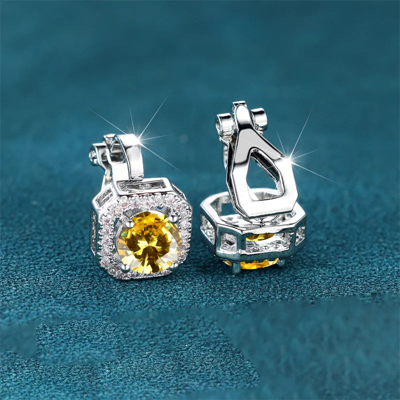 Female Cute Small Clip Earrings White Zircon Round Stone Earrings For Women Vintage Silver Color Crystal Jewelry Bridal Earrings