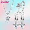 Fine 925 Sterling Silver Color Jewelry Gift Sets for Women Female Romantic Heart Zircon Huggie Earrings Pendant Necklace Ring