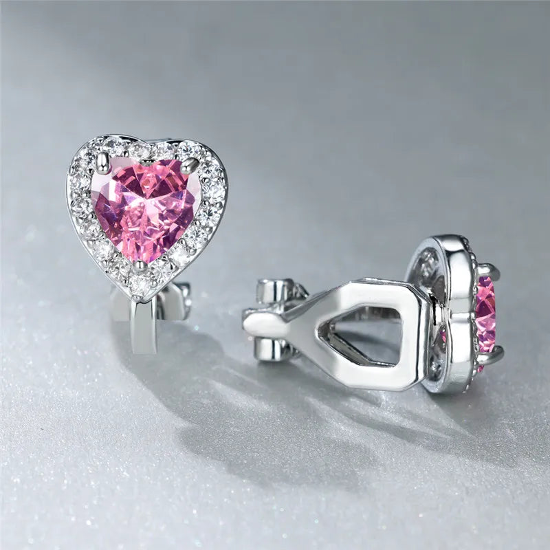 Female Cute Small Clip Earrings White Zircon Round Stone Earrings For Women Vintage Silver Color Crystal Jewelry Bridal Earrings