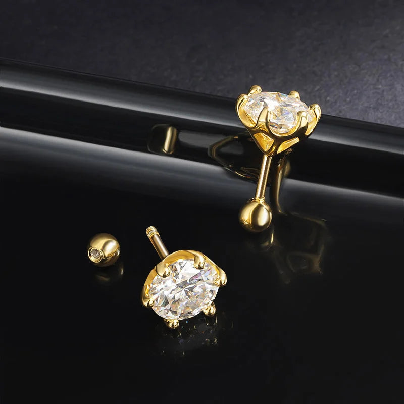 EWYA 0.2/0.5/2ct D Color Moissanite Screw Stud Earrings for Women Men Silver 925 Plated 18K Pass Diamond Test 6 Prong Earring