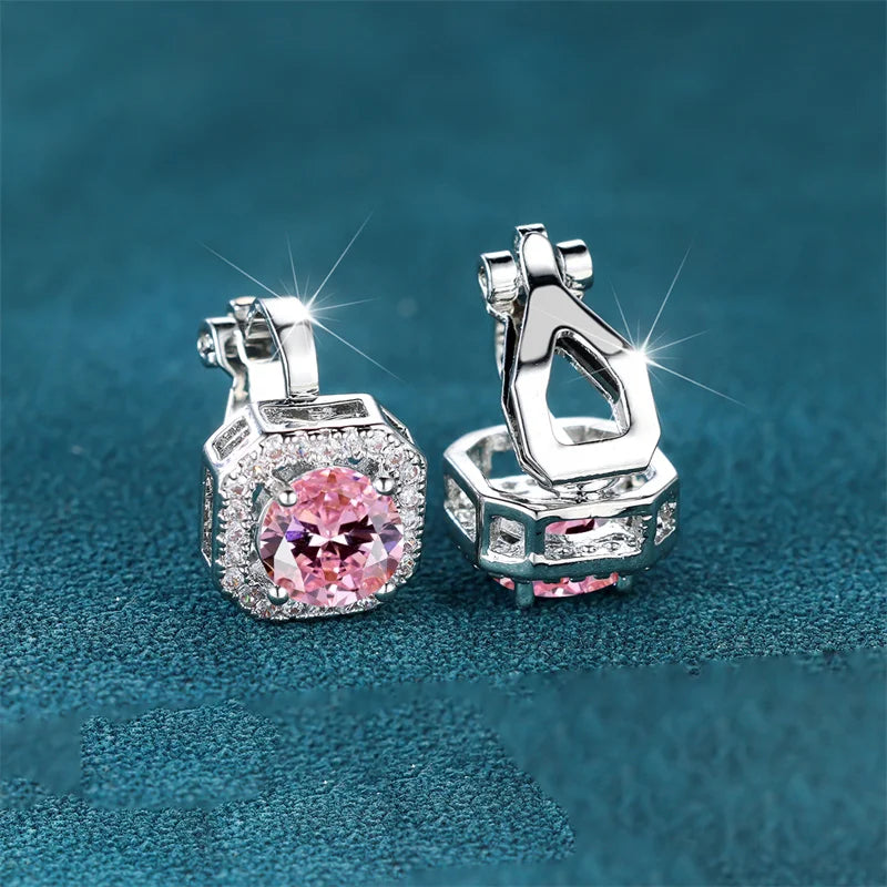 Female Cute Small Clip Earrings White Zircon Round Stone Earrings For Women Vintage Silver Color Crystal Jewelry Bridal Earrings