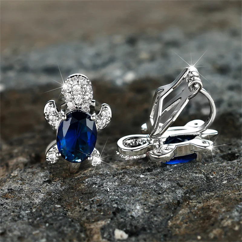 Female Cute Small Clip Earrings White Zircon Round Stone Earrings For Women Vintage Silver Color Crystal Jewelry Bridal Earrings