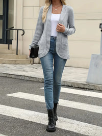 New fashion women's solid color casual pit stripe brushed cardigan jacket