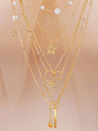 86pcs/Set Elegant Pearl Earrings Multi-Layered Necklace Ear Studs Rings 4-In-1 Jewelry Set For Women Daily Wear Gift (No Box)