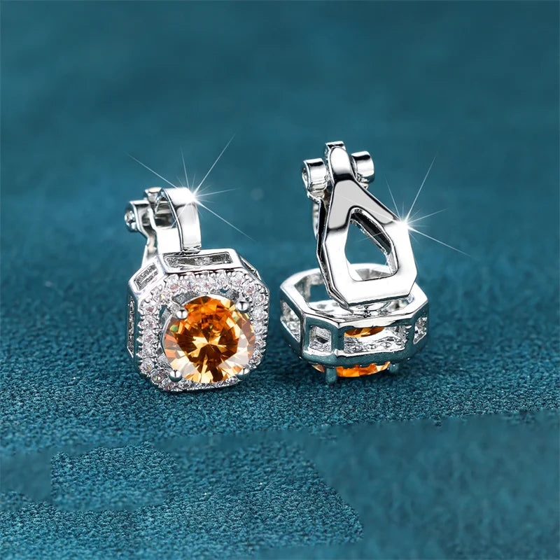 Female Cute Small Clip Earrings White Zircon Round Stone Earrings For Women Vintage Silver Color Crystal Jewelry Bridal Earrings